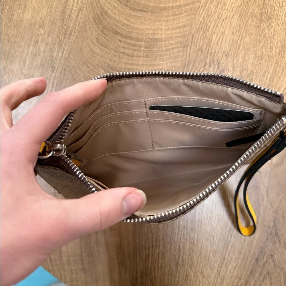 Guess Tan and Yellow Logo Large Wristlet - Picture 5 of 9